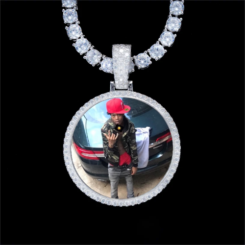 925S & VVS Moissanite 3D Circle Custom Picture Pendant