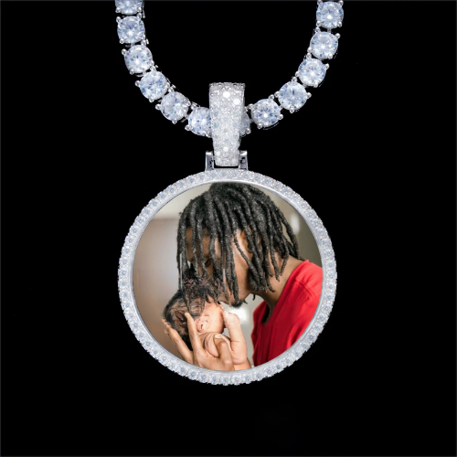 925S & VVS Moissanite 3D Circle Custom Picture Pendant