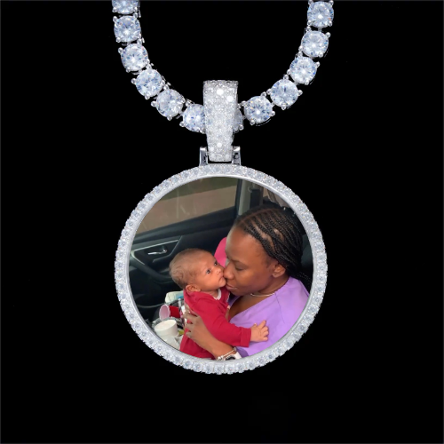 925S & VVS Moissanite 3D Circle Custom Picture Pendant