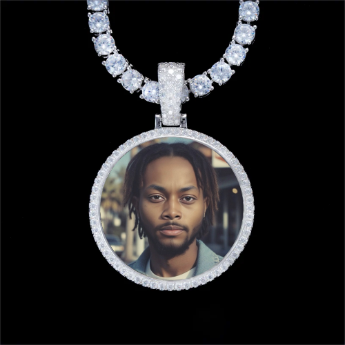 925S & VVS Moissanite 3D Circle Custom Picture Pendant
