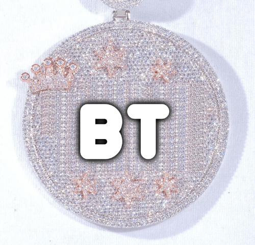 CUSTOM LETTER NECKLACE 3D BIG CROWN DISC