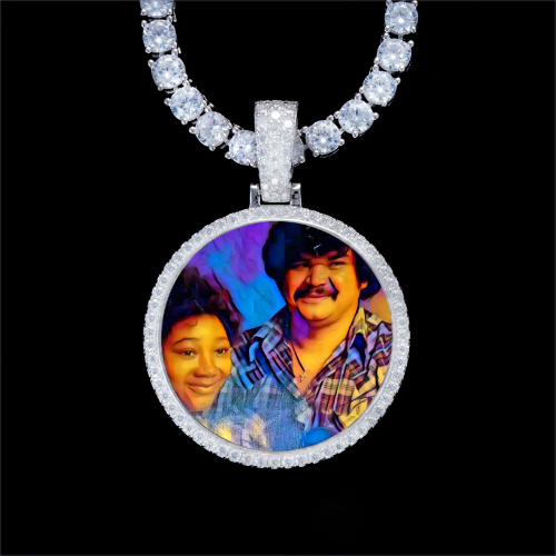 925S & VVS Moissanite 3D Circle Custom Picture Pendant