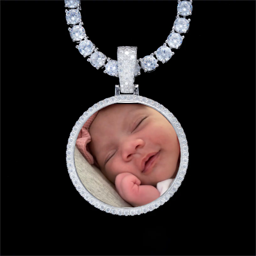 925S & VVS Moissanite 3D Circle Custom Picture Pendant