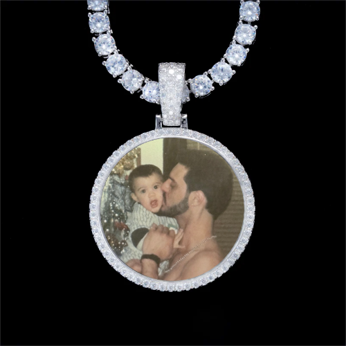 925S & VVS Moissanite 3D Circle Custom Picture Pendant