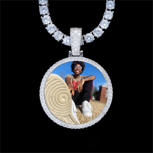 925S & VVS Moissanite 3D Circle Custom Picture Pendant