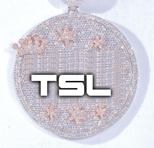 CUSTOM LETTER NECKLACE 3D BIG CROWN DISC