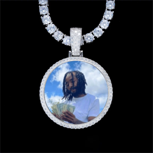 925S & VVS Moissanite 3D Circle Custom Picture Pendant
