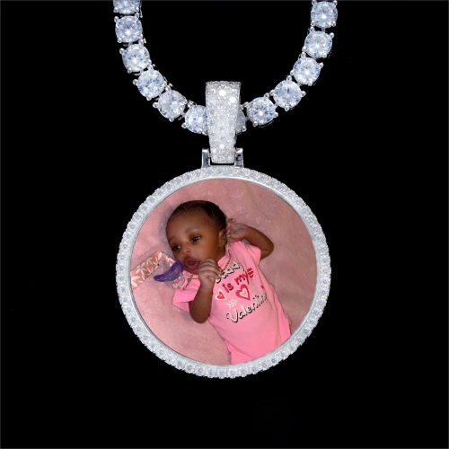 925S & VVS Moissanite 3D Circle Custom Picture Pendant