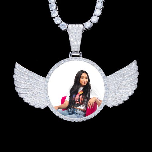 925S & VVS Moissanite 3D Wing Custom Picture Pendant