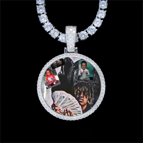 925S & VVS Moissanite 3D Circle Custom Picture Pendant
