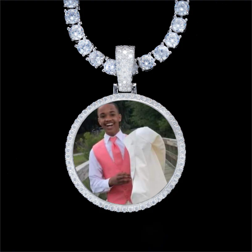 925S & VVS Moissanite 3D Circle Custom Picture Pendant
