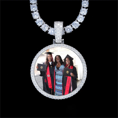 925S & VVS Moissanite 3D Circle Custom Picture Pendant