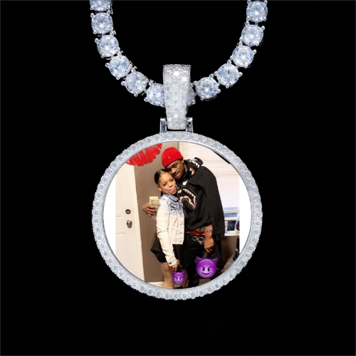 925S & VVS Moissanite 3D Circle Custom Picture Pendant