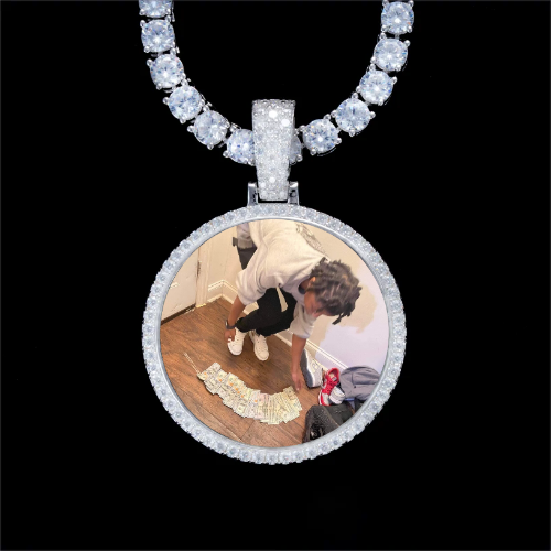 925S & VVS Moissanite 3D Circle Custom Picture Pendant
