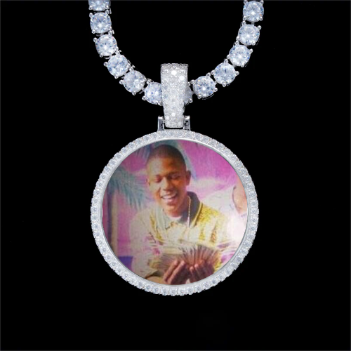 925S & VVS Moissanite 3D Circle Custom Picture Pendant