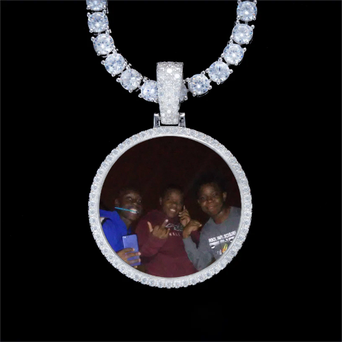 925S & VVS Moissanite 3D Circle Custom Picture Pendant