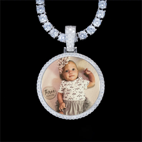 925S & VVS Moissanite 3D Circle Custom Picture Pendant