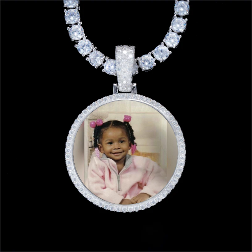 925S & VVS Moissanite 3D Circle Custom Picture Pendant