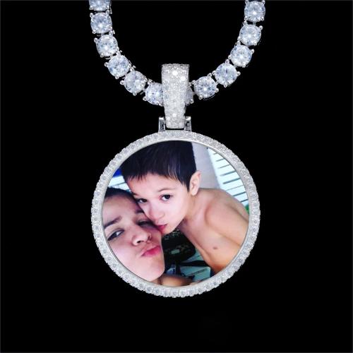 925S & VVS Moissanite 3D Circle Custom Picture Pendant