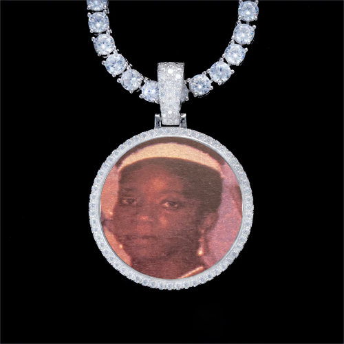 925S & VVS Moissanite 3D Circle Custom Picture Pendant