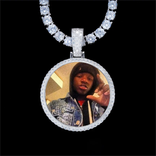925S & VVS Moissanite 3D Circle Custom Picture Pendant