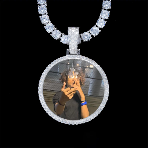 925S & VVS Moissanite 3D Circle Custom Picture Pendant