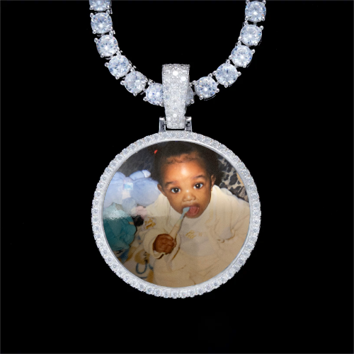 925S & VVS Moissanite 3D Circle Custom Picture Pendant