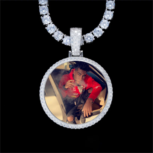 925S & VVS Moissanite 3D Circle Custom Picture Pendant