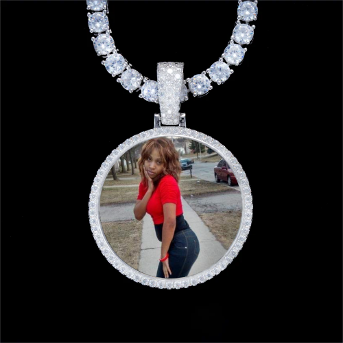 925S & VVS Moissanite 3D Circle Custom Picture Pendant