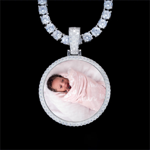 925S & VVS Moissanite 3D Circle Custom Picture Pendant