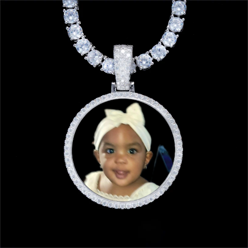 925S & VVS Moissanite 3D Circle Custom Picture Pendant