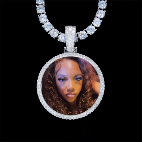 925S & VVS Moissanite 3D Circle Custom Picture Pendant