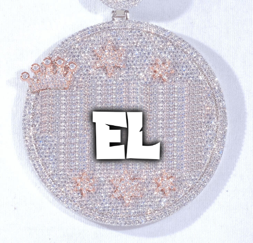 CUSTOM LETTER NECKLACE 3D BIG CROWN DISC