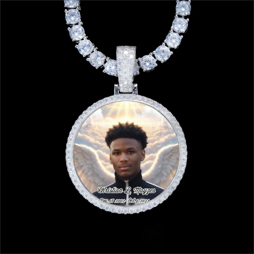 925S & VVS Moissanite 3D Circle Custom Picture Pendant