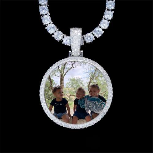 925S & VVS Moissanite 3D Circle Custom Picture Pendant