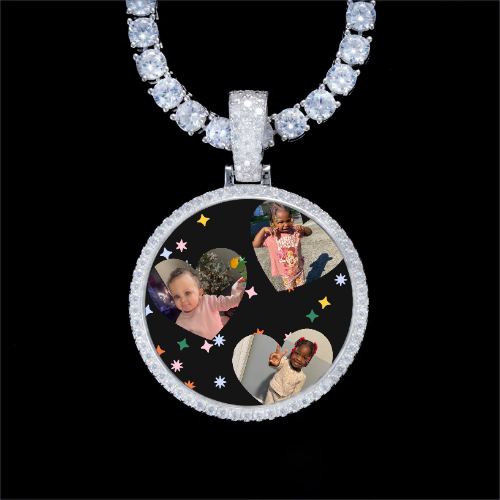 925S & VVS Moissanite 3D Circle Custom Picture Pendant