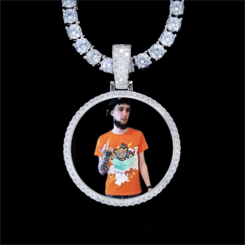 925S & VVS Moissanite 3D Circle Custom Picture Pendant