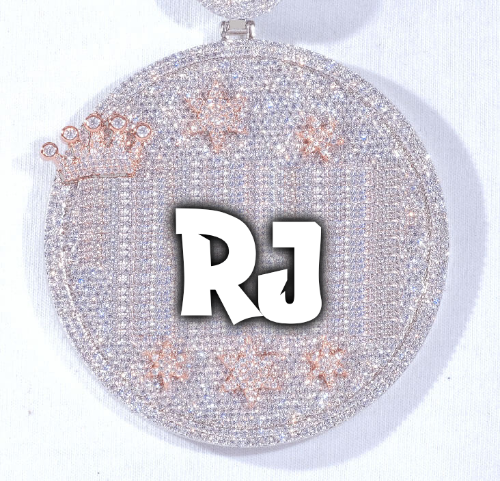 CUSTOM LETTER NECKLACE 3D BIG CROWN DISC