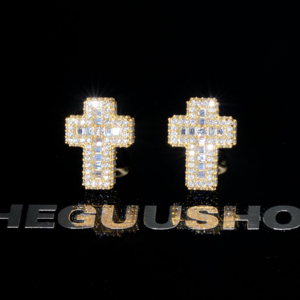 VVS1 Moissanite Baguette Cross Earrings