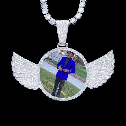925S & VVS Moissanite 3D Wing Custom Picture Pendant