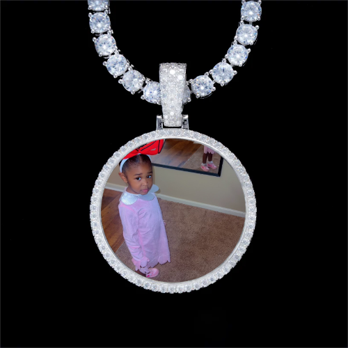 925S & VVS Moissanite 3D Circle Custom Picture Pendant