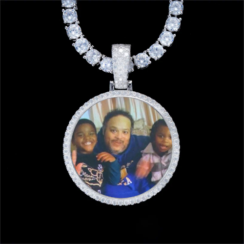 925S & VVS Moissanite 3D Circle Custom Picture Pendant