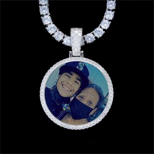 925S & VVS Moissanite 3D Circle Custom Picture Pendant