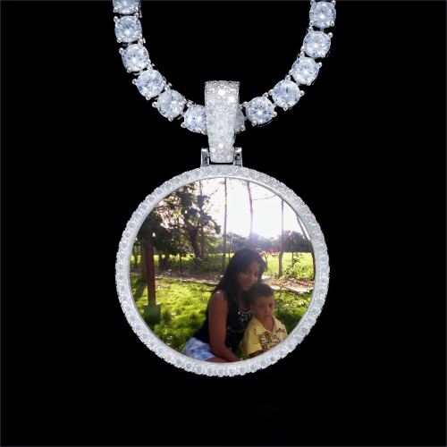 925S & VVS Moissanite 3D Circle Custom Picture Pendant