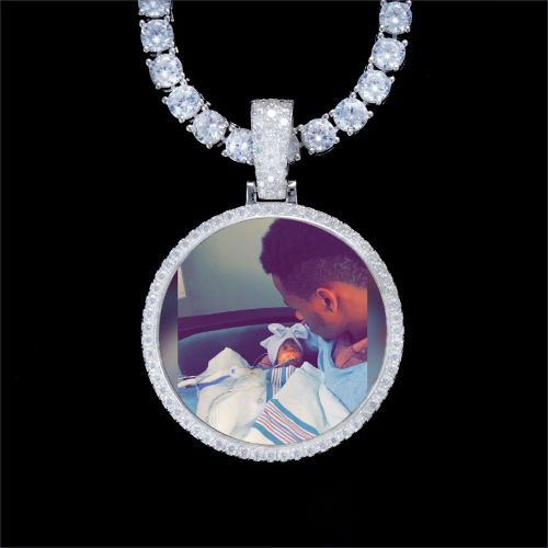 925S & VVS Moissanite 3D Circle Custom Picture Pendant