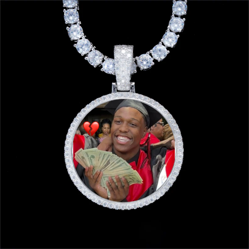 925S & VVS Moissanite 3D Circle Custom Picture Pendant