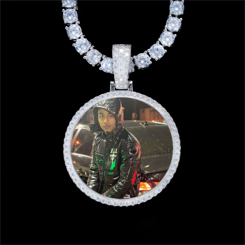925S & VVS Moissanite 3D Circle Custom Picture Pendant