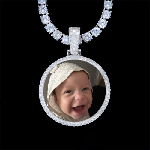 925S & VVS Moissanite 3D Circle Custom Picture Pendant