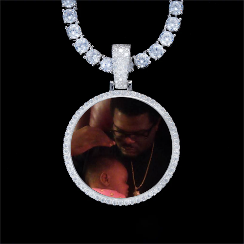 925S & VVS Moissanite 3D Circle Custom Picture Pendant