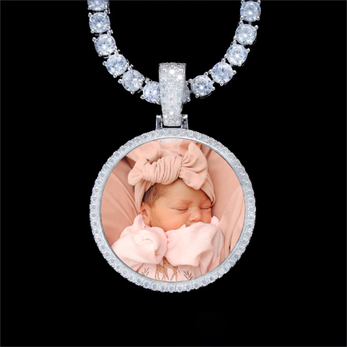 925S & VVS Moissanite 3D Circle Custom Picture Pendant